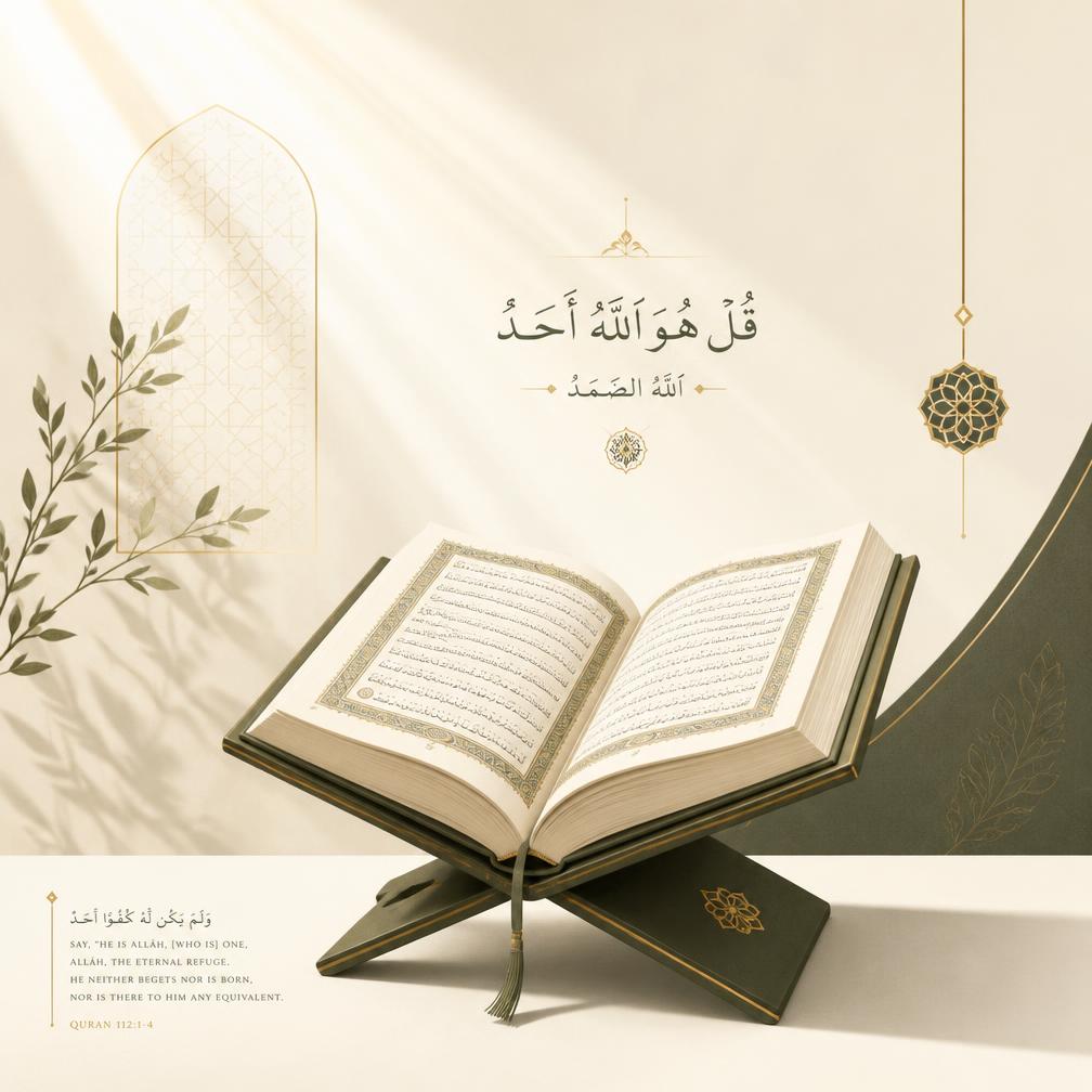 Open Qur'an on a wooden rehal